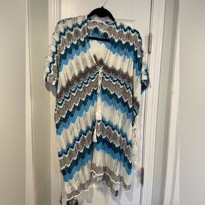 NWT Cupshe One Size Blue White Open Knit Side Tie Tassel Swinsuit Coverup